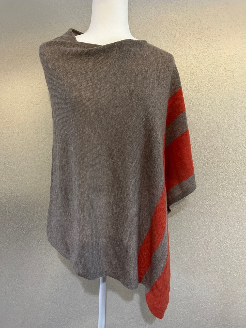 Women's Wool & Cashmere Wrap Sweater - Beige with Red Orange Stripes